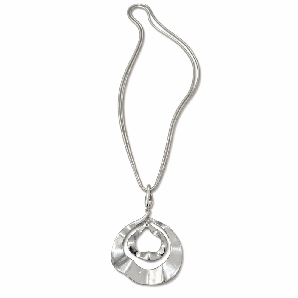 Artisan Style Silver Abstract Pendant Necklace 32" Snake Chain - Picture 2 of 2